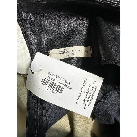 Molly Green Strapless Black White Ying Yang Faux Leather Mini Dress Size L NWT - Picture 4 of 6